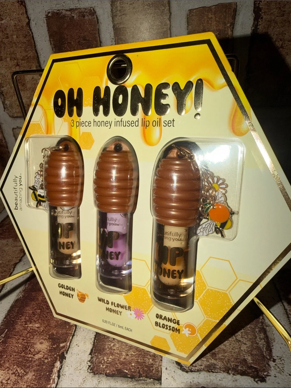 3-Piece Honey Infused Lip Oil Set - Golden, Wild Flower, Orange Blossom